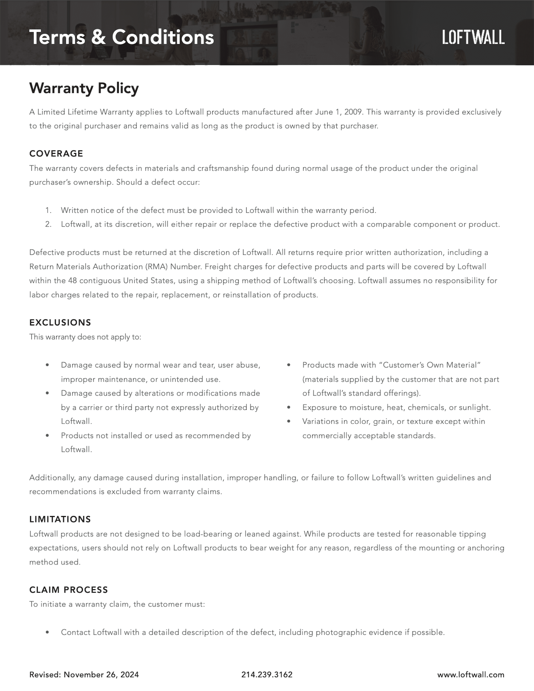 Loftwall Terms & Conditions