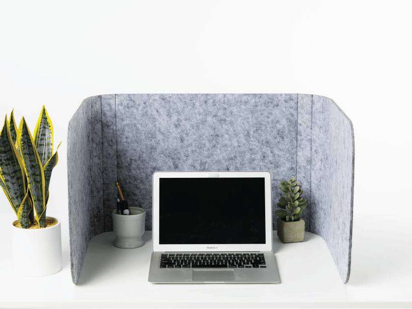 Loftwall small desk divider privacy screens stood up around laptop