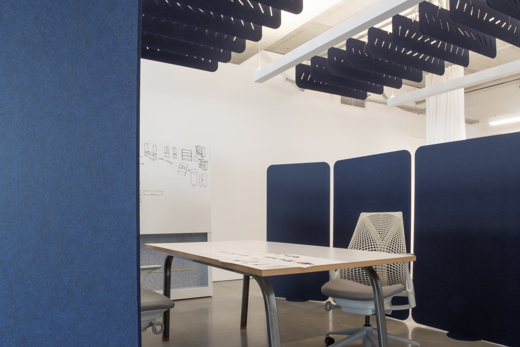 Buffer soundproof walls and sky ceiling panels in office