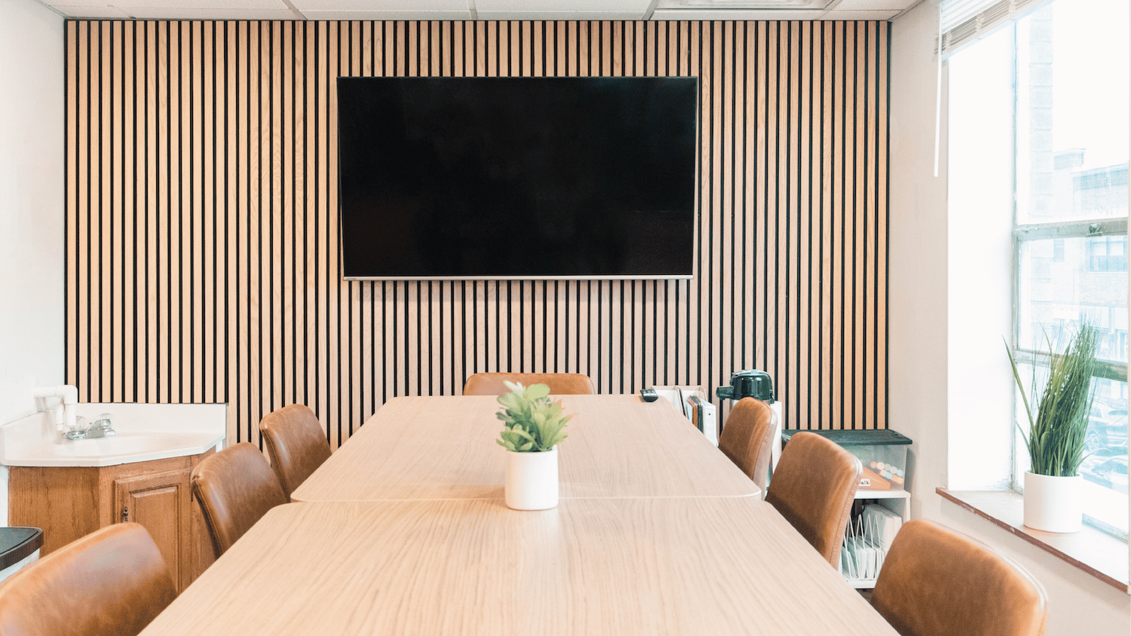Acoustic wall panels with wooden slats - Wallribbon
