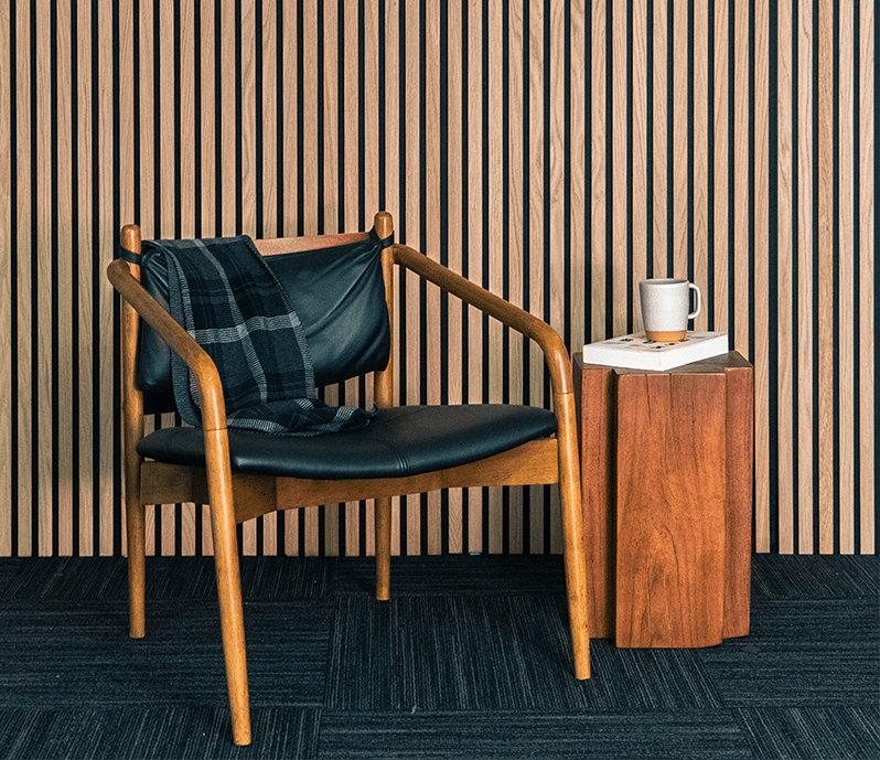 Arbor acoustic wood slatted wall panels in a modern office
