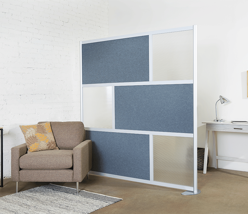 Framewall Modern Office Wall Partition shown with acoustic felt panels and clear plexiglass panels