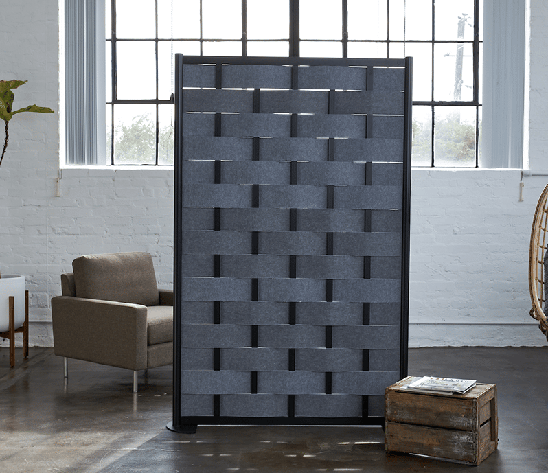 Weave sound proof room divider shown with charcoal felt strips